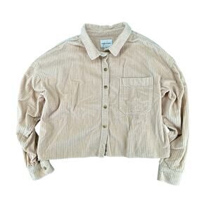 American Eagle Cream Corduroy Button Down Collared Shirt Women's Large Casual